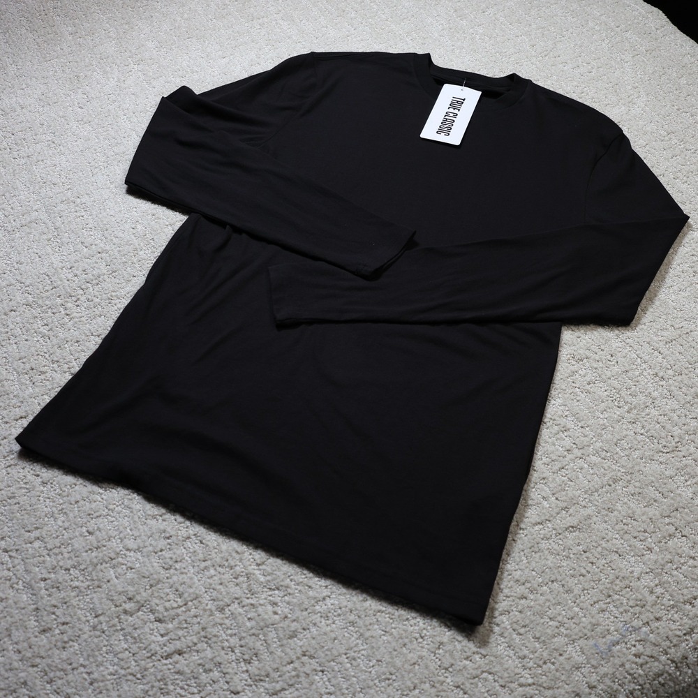 True Classic Mens Long Sleeve Crew Neck Tee Black Small TC14200WTBLACKS